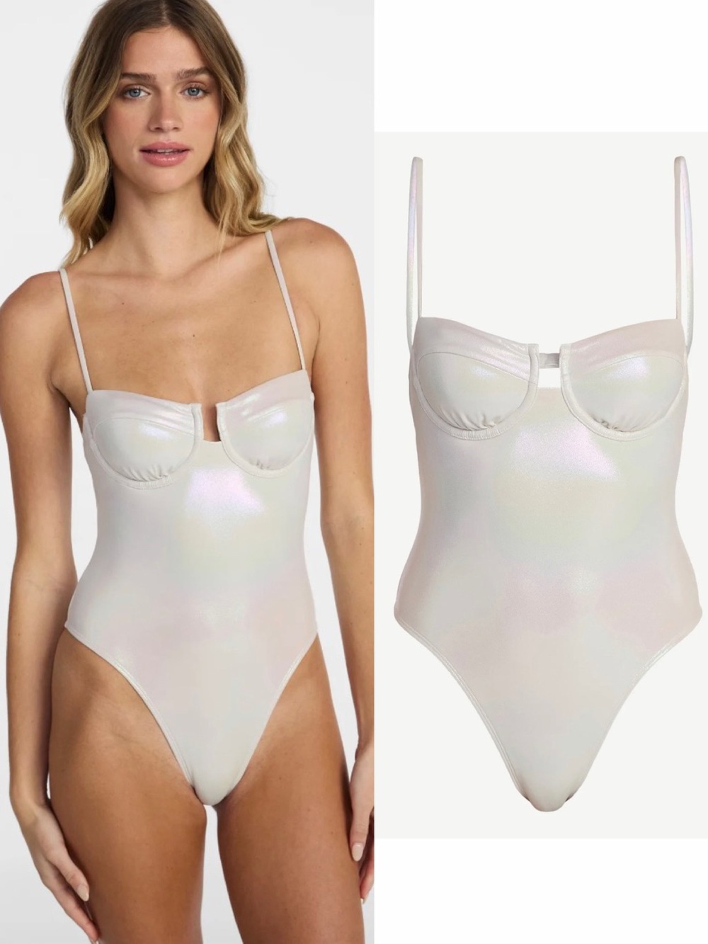 No Boundaries Iridescent Shimmer One-Piece Swimsuit Cheeky Large White Shine NWT